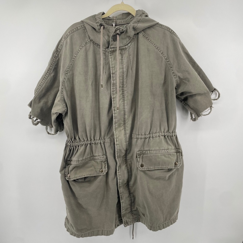Free People Utility Parka Jacket Womens M Green Distressed Short Sleeve Hood